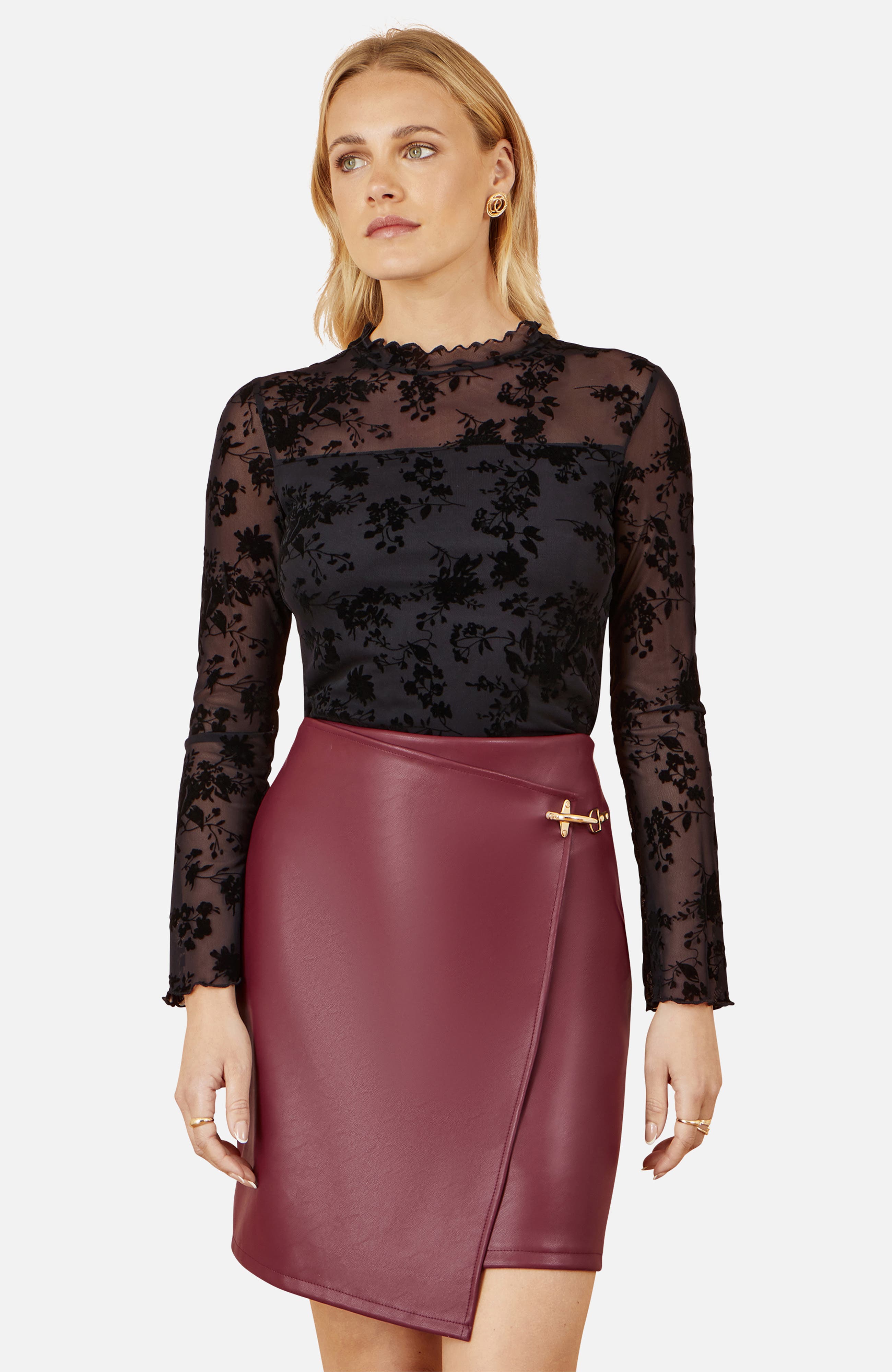 Flocked Floral Stretch Mesh Top - image 2