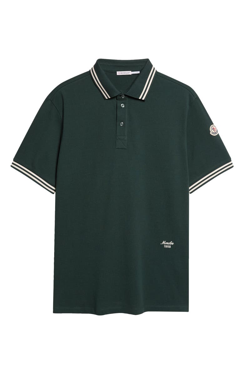 Moncler Tipped Cotton Piqué Polo, Main, color, Pine Grove