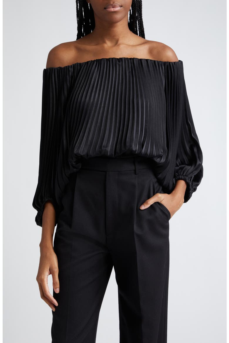 Sienna Plissé Off the Shoulder Top, Main, color, BLACK