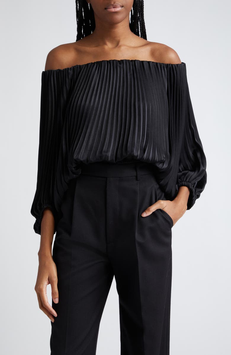 A.L.C. Sienna Plissé Off the Shoulder Top, Main, color, Black
