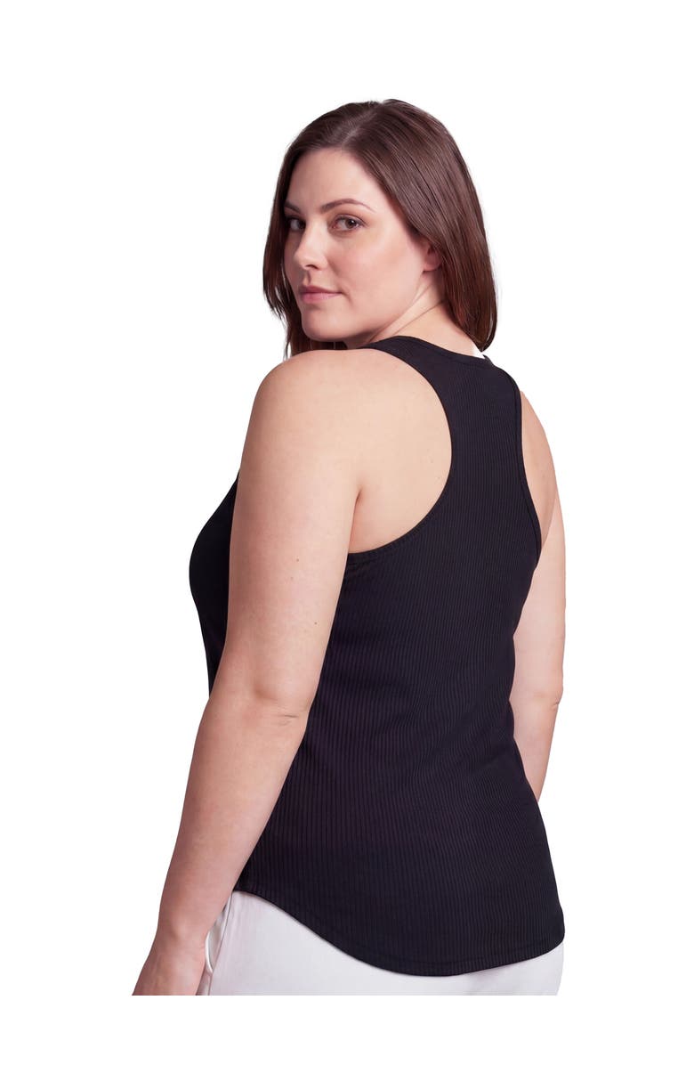 24seven Comfort Apparel Curvy Basic Ribbed Knit Sleeveless Scoop Neck Long Flared Tank Top, Alternate, color, Black