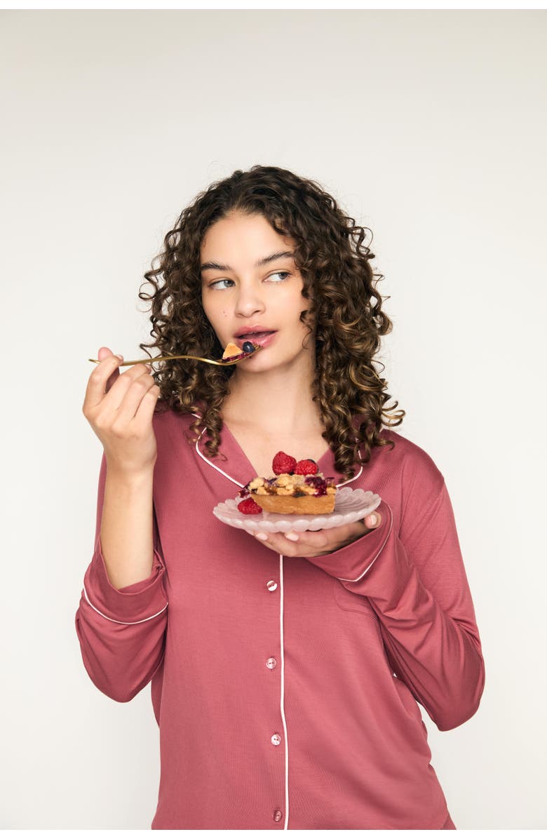 Crickle Daisy I'd Pick You Pajama Set, Alternate, color, Burgundy