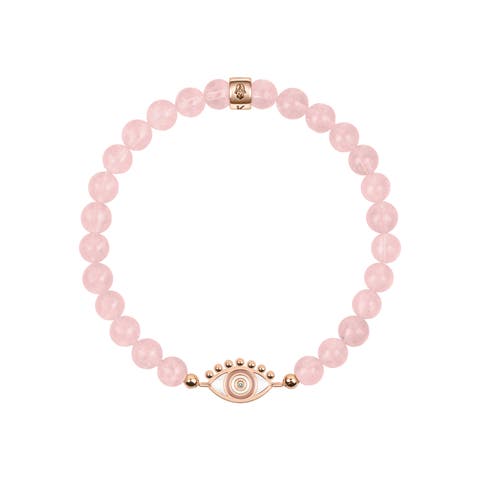 Emotional Healing Rose Quartz Evil Eye Charm Bracelet