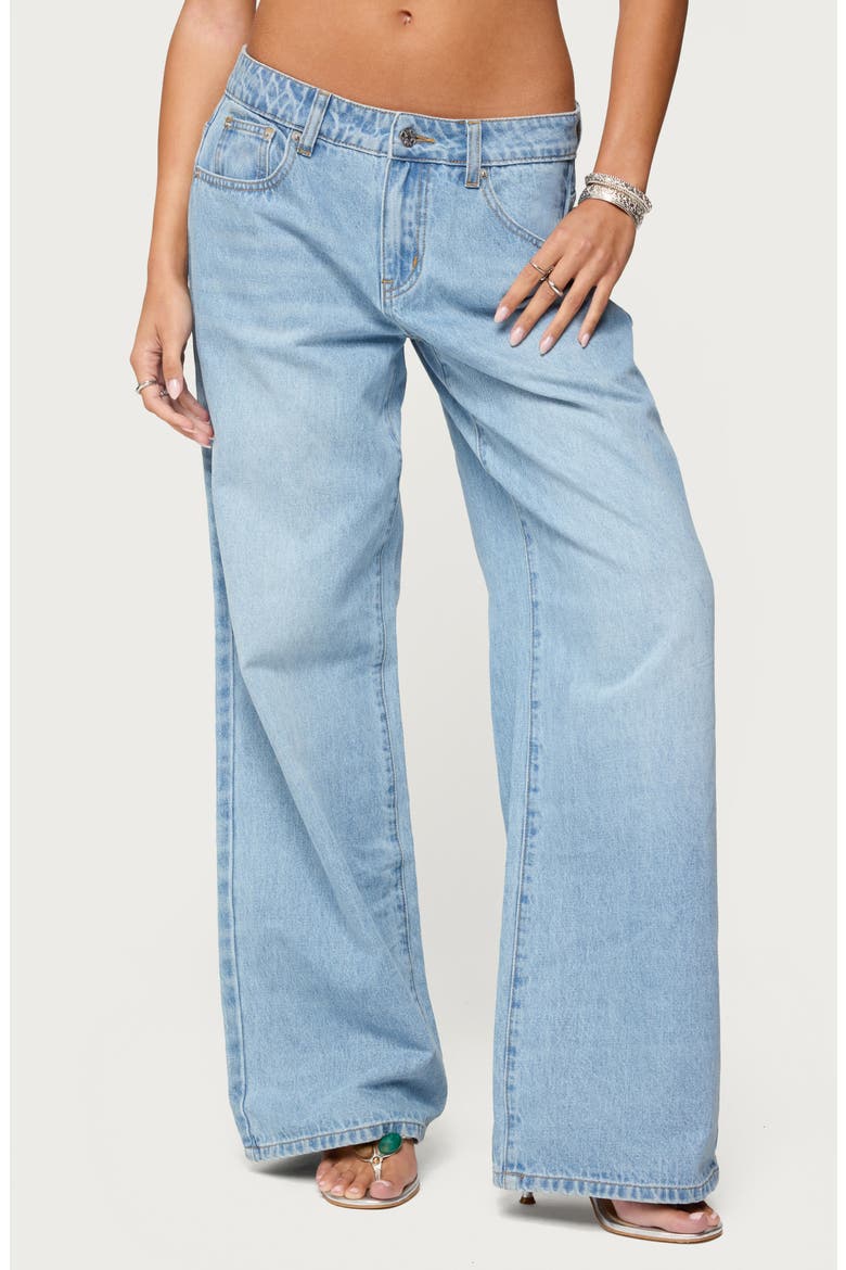 Mirra Flower Pocket Low Rise Wide Leg Jeans, Main, color, BLUE