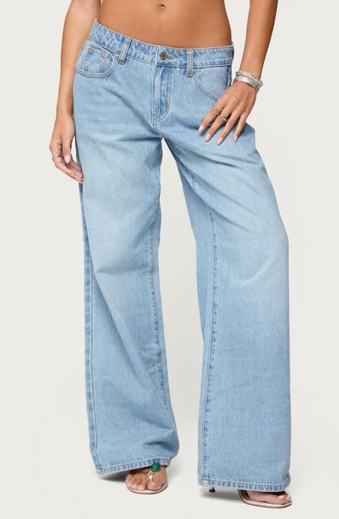 Mirra Flower Pocket Low Rise Wide Leg Jeans