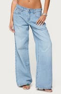 EDIKTED Mirra Flower Pocket Low Rise Wide Leg Jeans