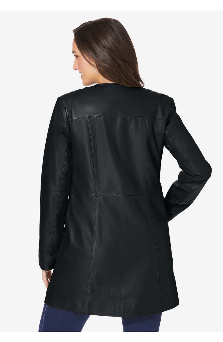 Jessica London Three-Quarter Leather Jacket, Alternate, color, Black