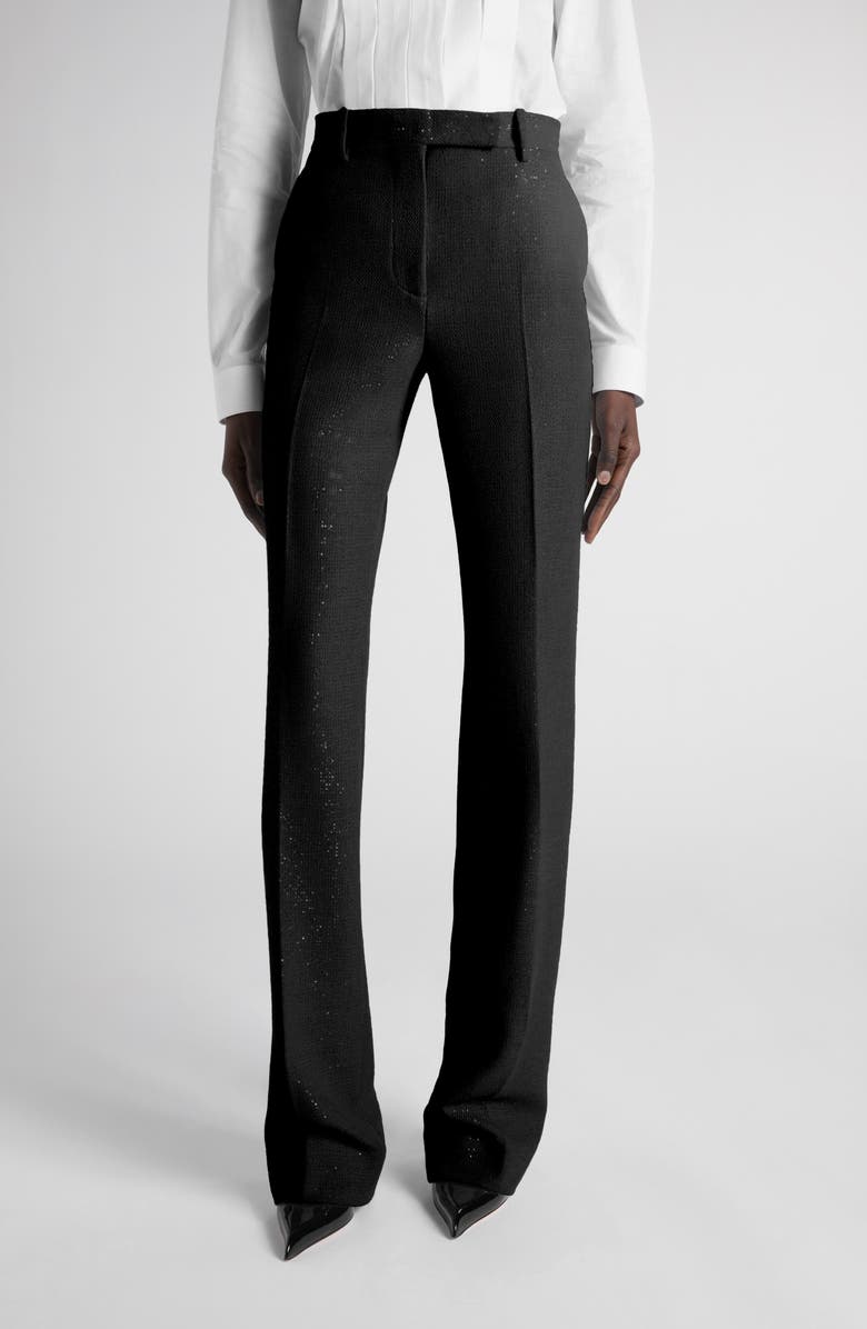 TOM FORD Tailored Sequin Wool Blend Crepe Straight Leg Pants, Main, color, Black