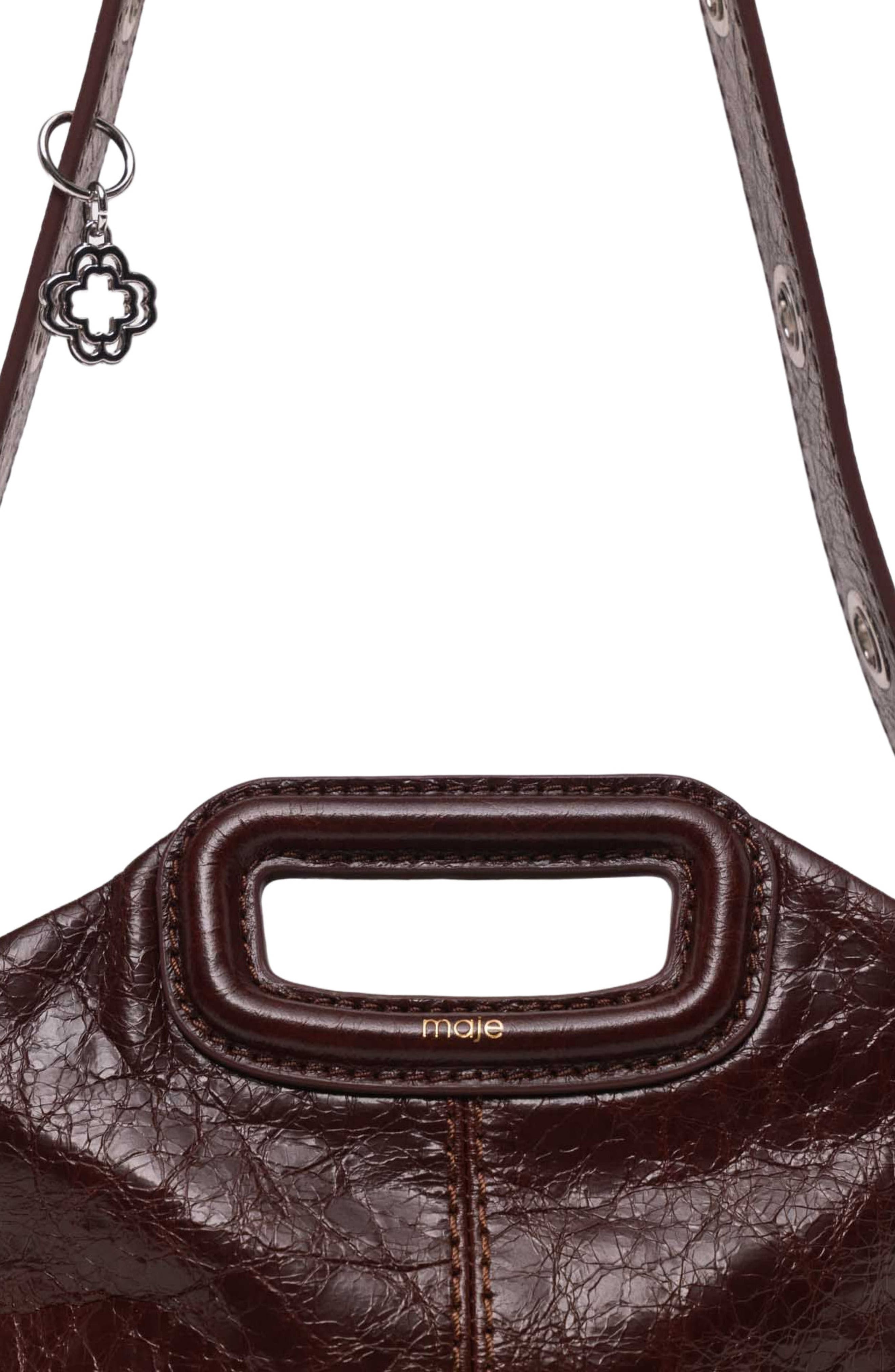 maje Crackled leather Miss M bag, Alternate, color, Dark Brown
