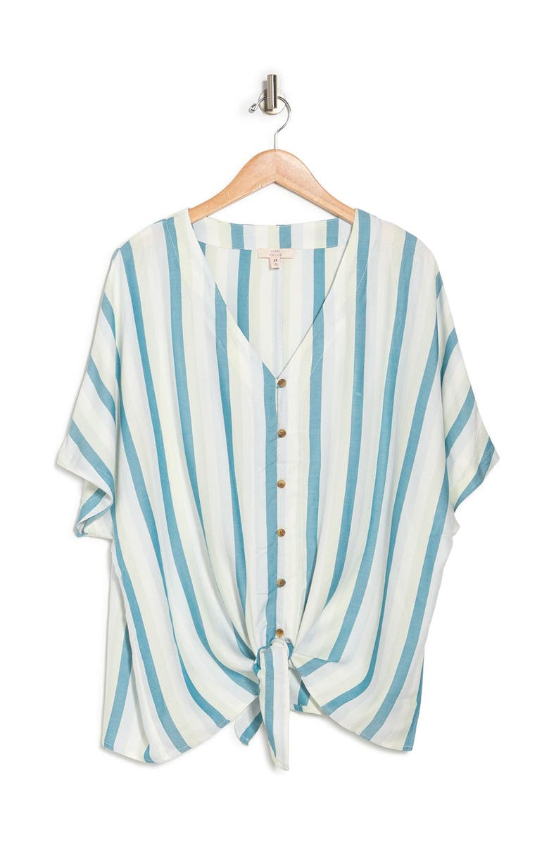 COMO VINTAGE Stripe Print Tie Front Button Down Shirt, Alternate, color, 