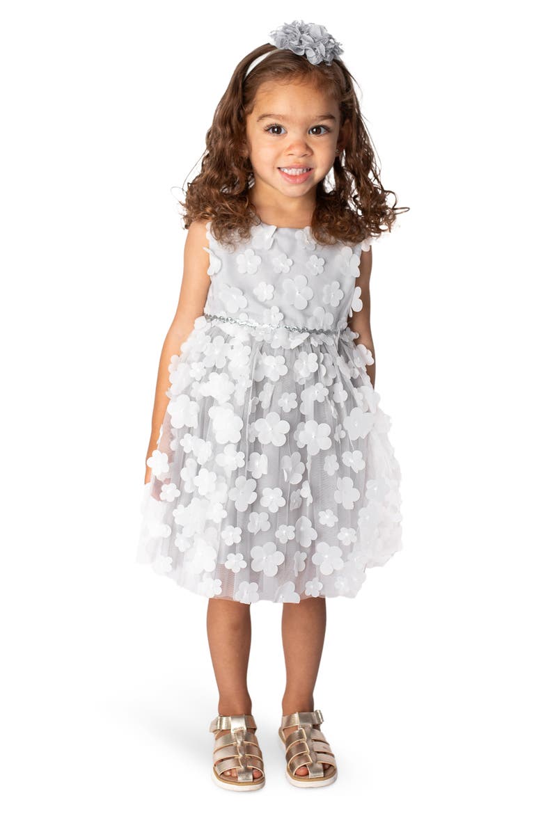 3D Floral Tulle Dress, Main, color, GREY