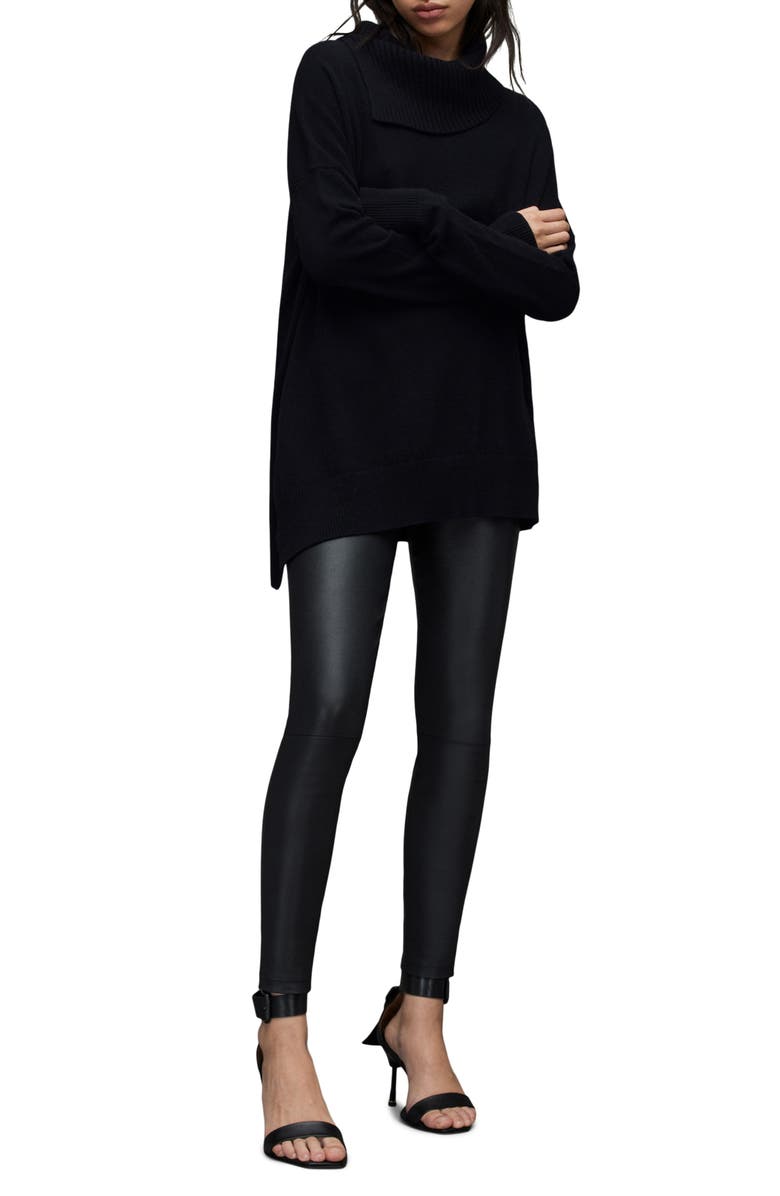 AllSaints Whitby Cashere & Wool Asymmetric Turtleneck Sweater, Alternate, color, 