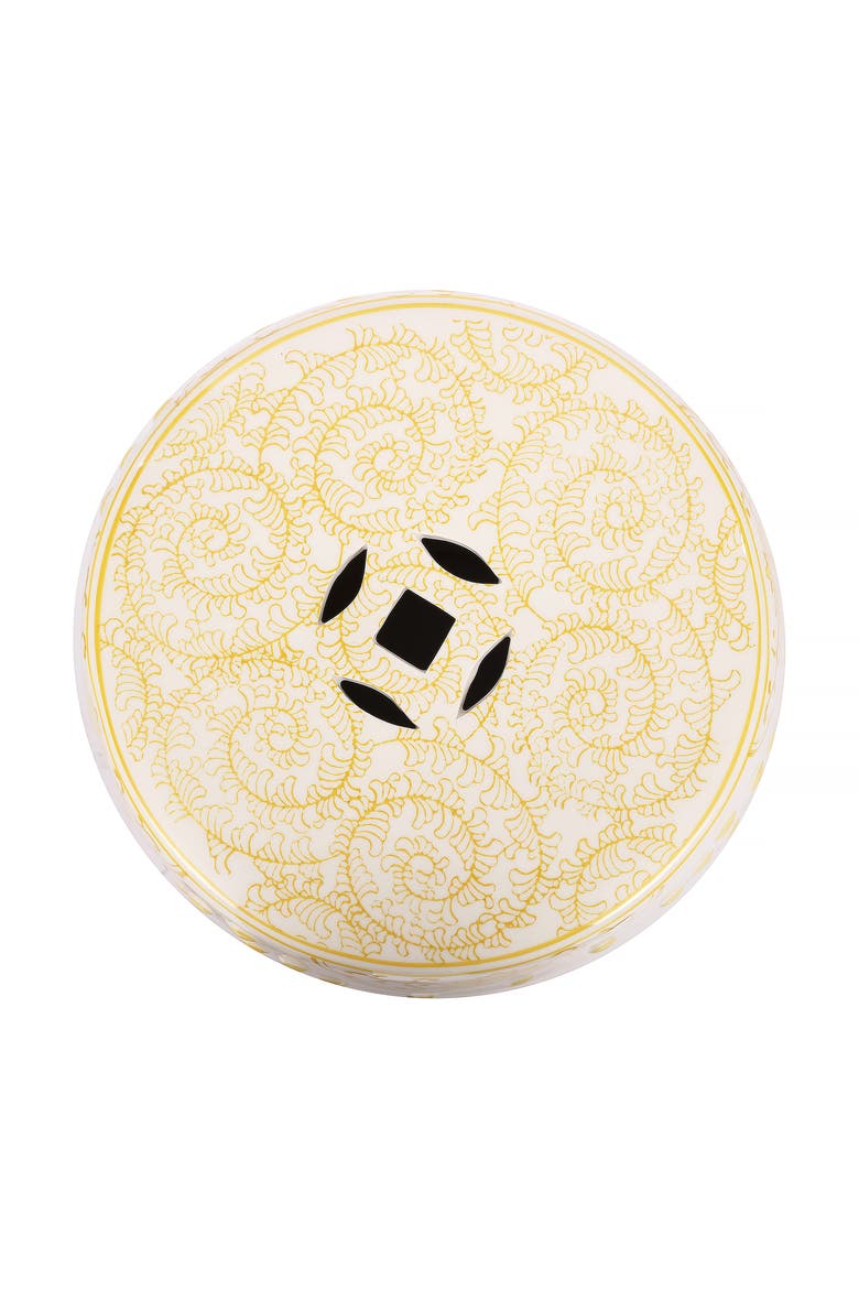Double Happiness Traditional Ceramic Garden Stool, Indoor/Outdoor Chinoiserie Double Happiness Patio Drum Accent Side Table, Alternate, color, Yellow/White