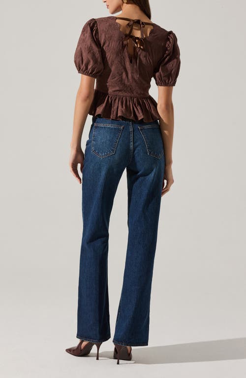 Astr The Label Arely Embroidered Cotton Button-up Top In Brown