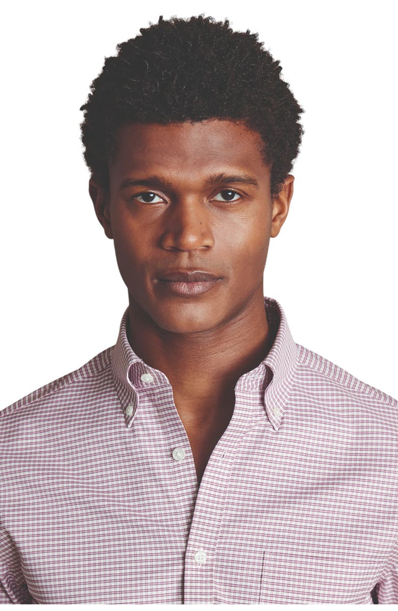 Charles Tyrwhitt Slim Fit Button-Down Collar Non-Iron Stretch Check Oxford Shirt, Alternate, color, Claret Pink