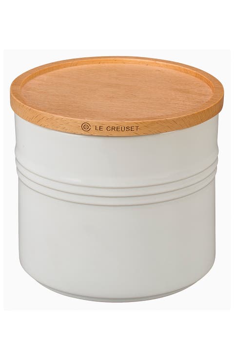 Glazed Stoneware 1 1/2 Quart Storage Canister with Wooden Lid