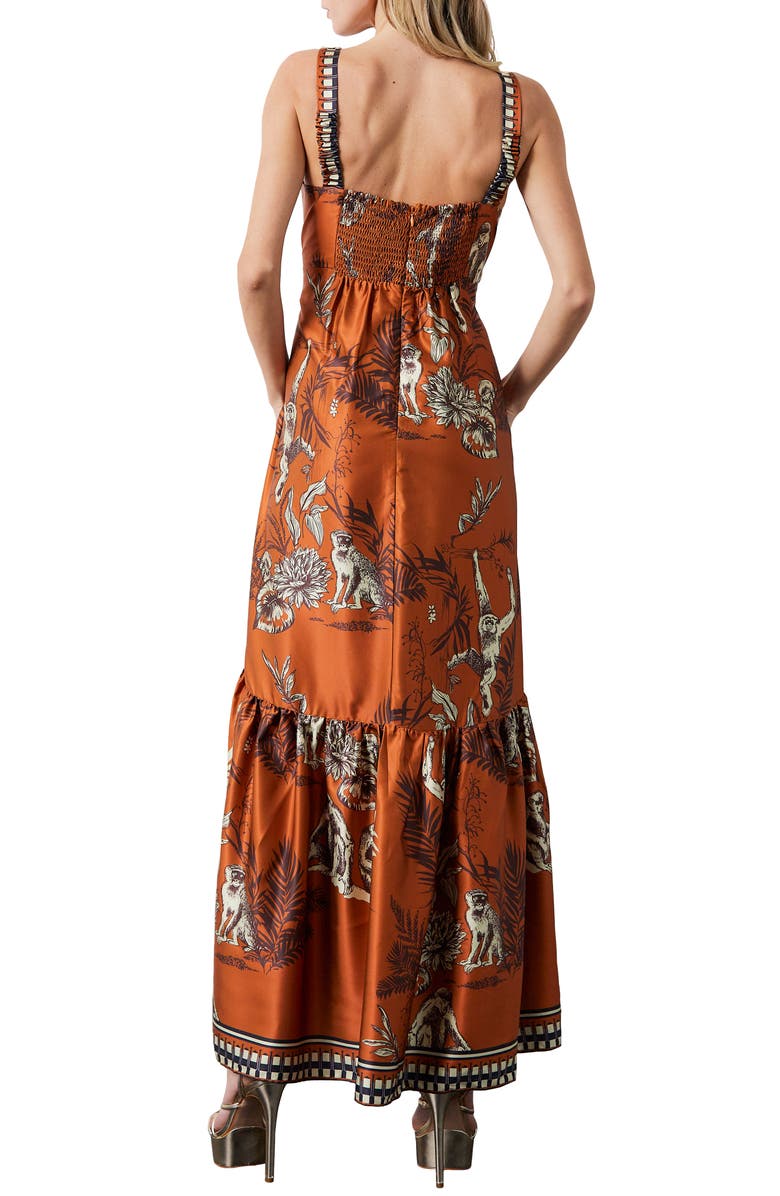 CIEBON Kira Print Front Tie Satin Maxi Dress, Alternate, color,