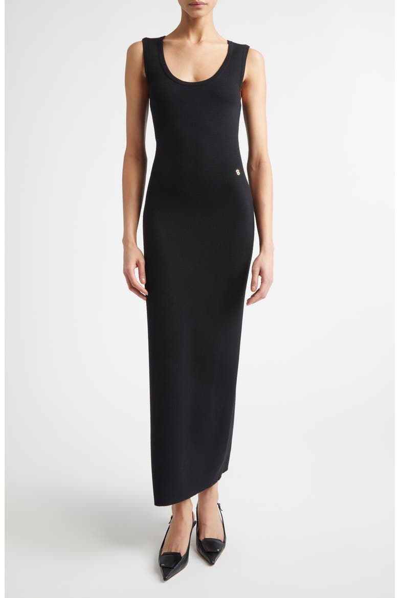 Signature Double Face Wool Blend Milano Stitch Sweater Dress, Main, color, BLACK
