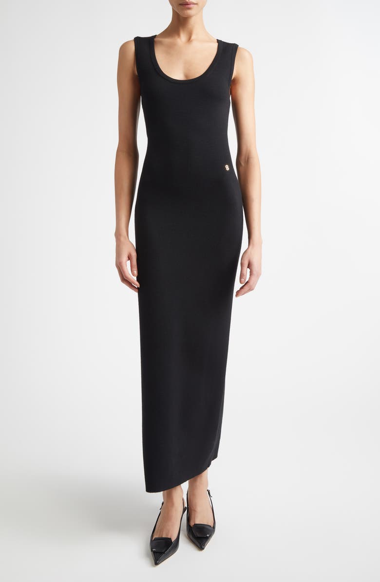 ST. JOHN Signature Double Face Wool Blend Milano Stitch Sweater Dress, Main, color, Black