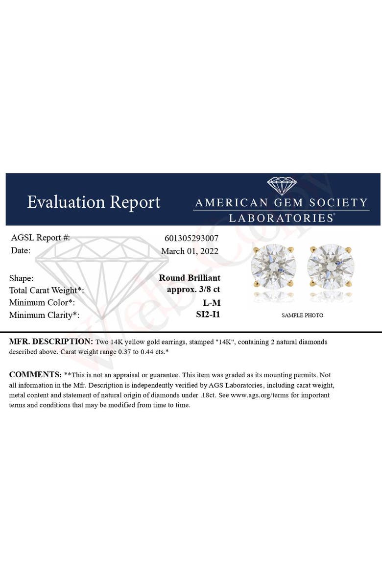 Haus of Brilliance AGS Certified 14k Yellow Gold 3/8 cttw Solitaire Diamond Push Back Stud Earrings, Alternate, color, Yellow