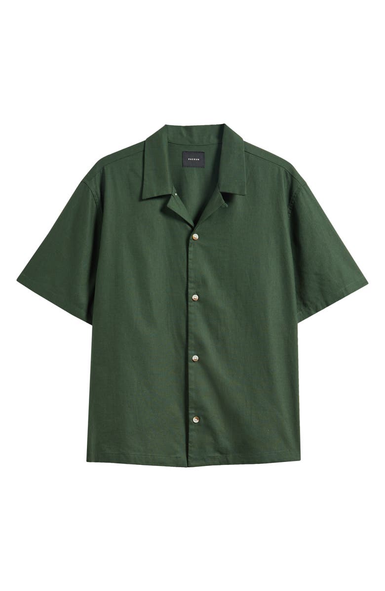 PacSun Elai Cotton & Linen Camp Shirt, Main, color, Green