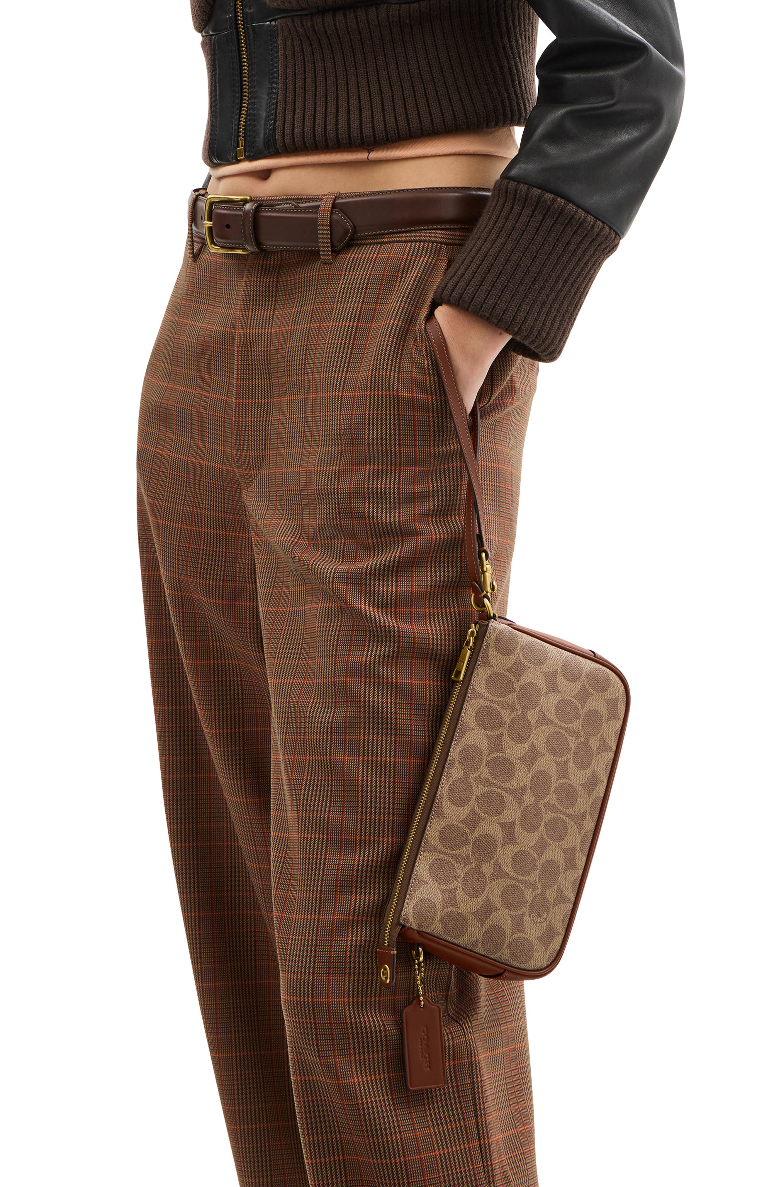 COACH Plaza Signature Coated Canvas Shoulder Bag, Alternate, color, B4/Tan Brown