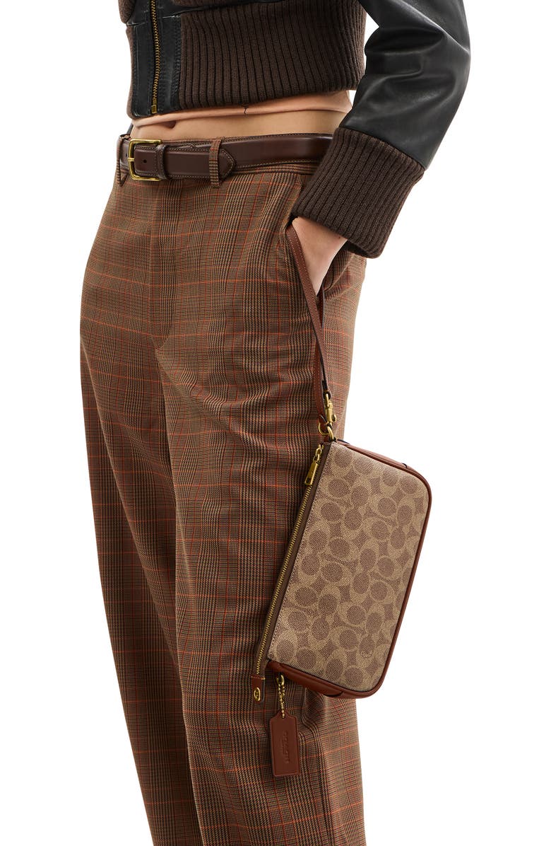 COACH Plaza Signature Coated Canvas Shoulder Bag, Alternate, color, B4/Tan Brown