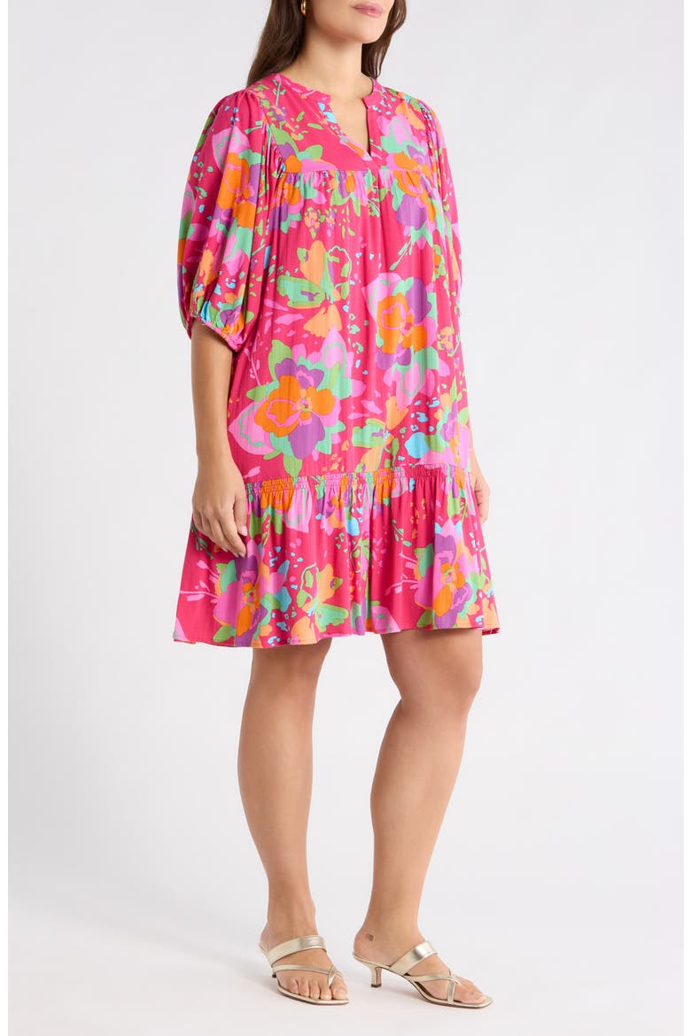Himera Floral Maribor Puff Sleeve Minidress, Alternate, color, FUCHSIA MULTI