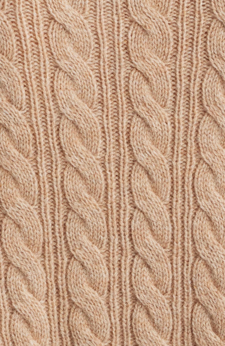 LoveShackFancy Eugenie Cable Knit Cashmere & Wool Cardigan, Alternate, color, Camel Melange