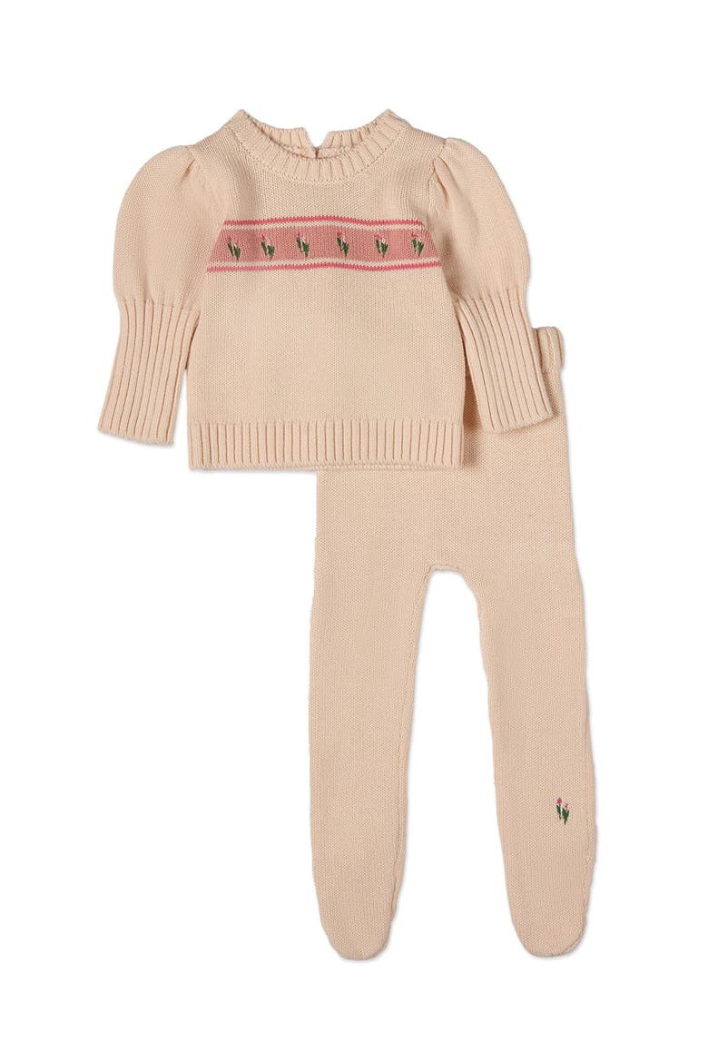2 Piece Baby Tiptoe Through The Tulips Cotton Knit Footed Legging Set, Main, color, Pink Multi