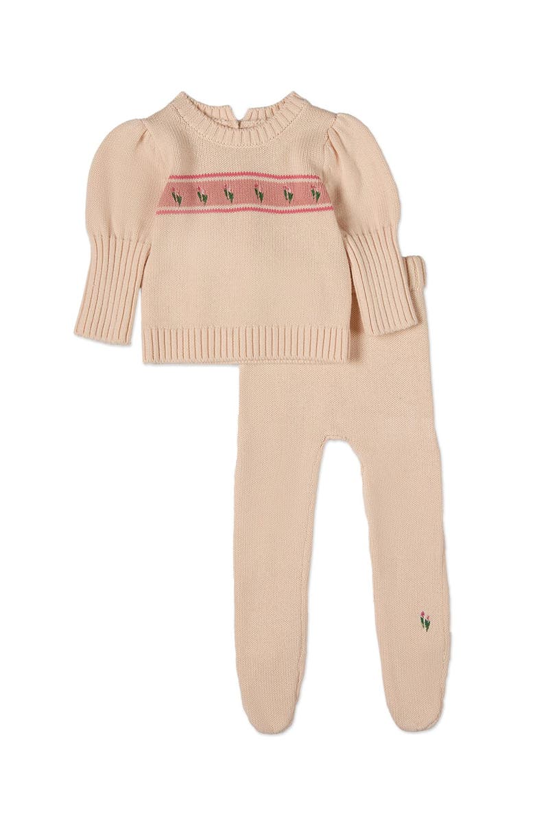 MiniMoi 2 Piece Baby Tiptoe Through The Tulips Cotton Knit Footed Legging Set, Main, color, Pink Multi