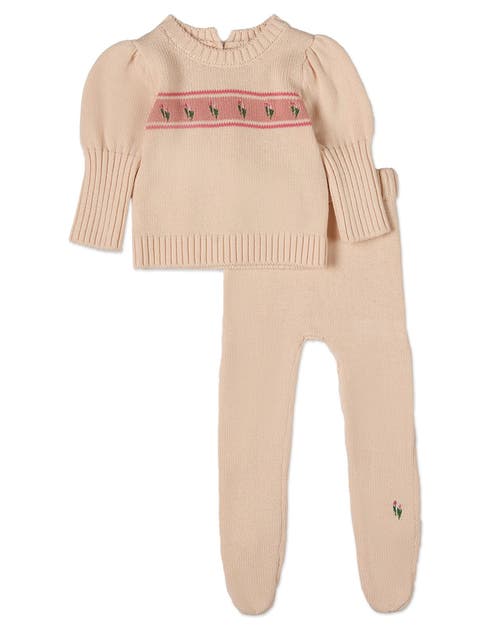 Minimoi 2 Piece Baby Tiptoe Through The Tulips Cotton Knit Footed Legging Set In Multi