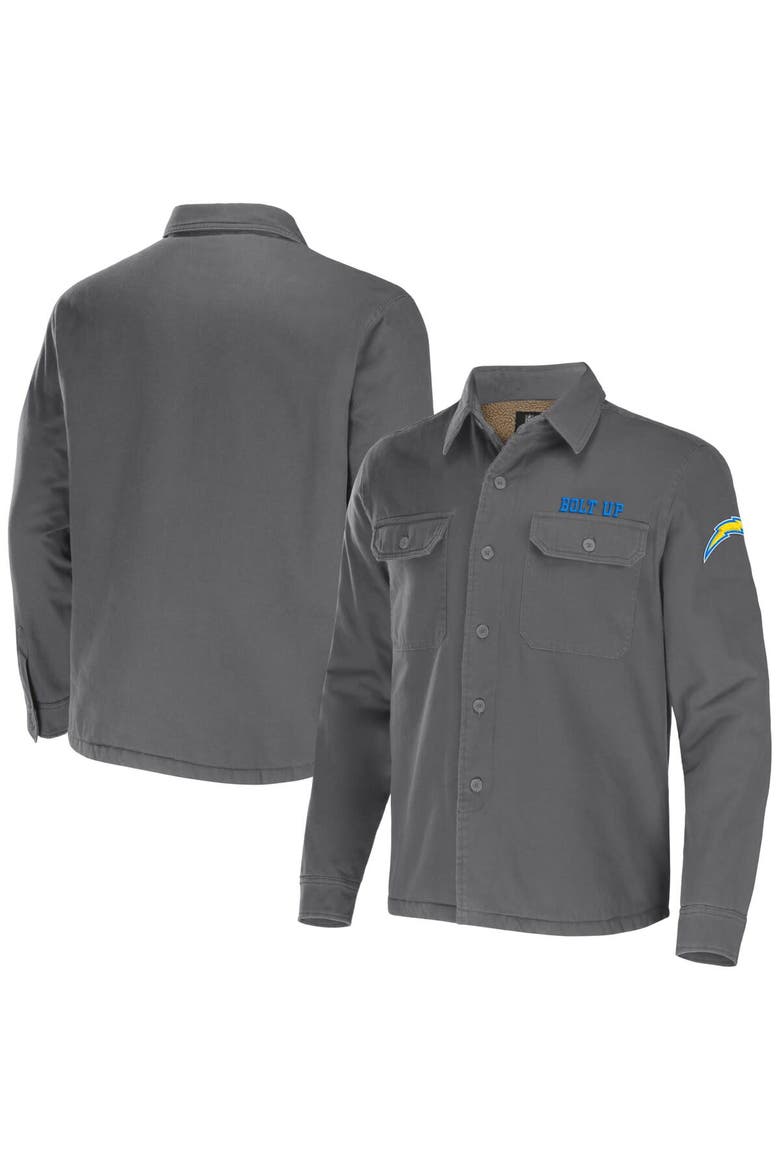 Men's NFL x Darius Rucker Collection by Fanatics Gray Los Angeles Chargers Canvas Button-Up Shirt Jacket, Main, color, Gray