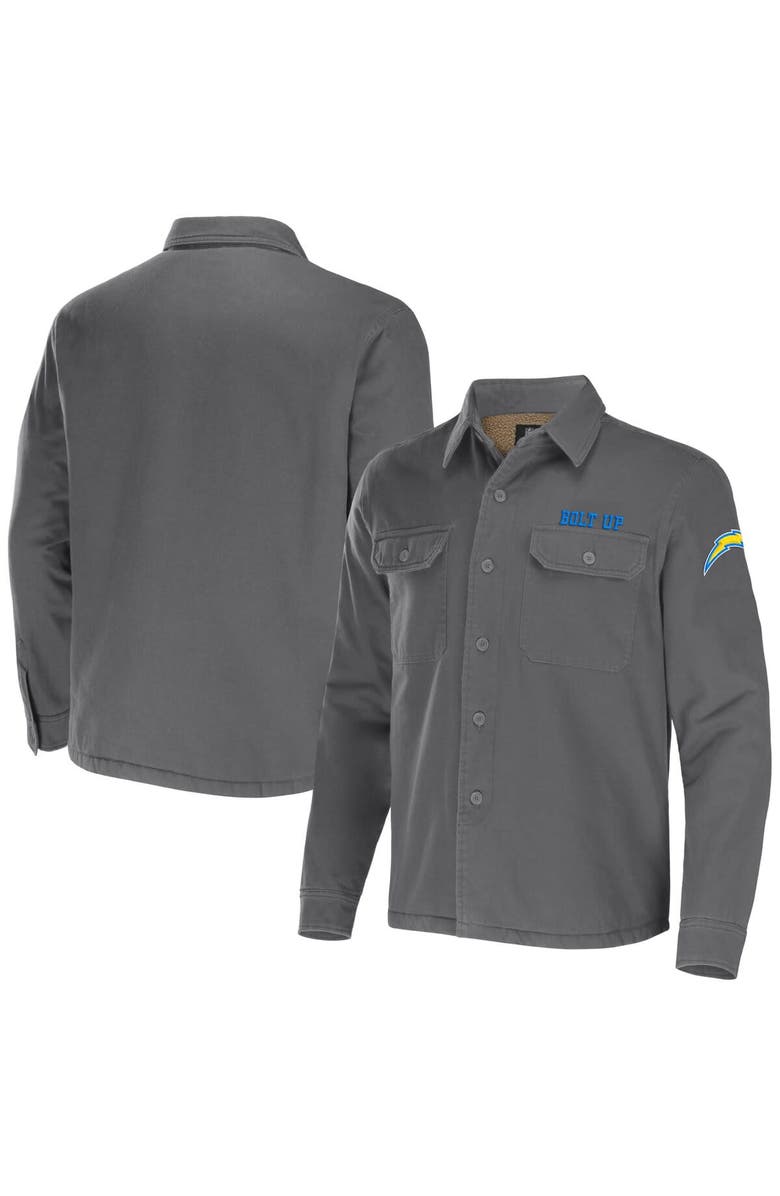 NFL X DARIUS RUCKER Men's NFL x Darius Rucker Collection by Fanatics Gray Los Angeles Chargers Canvas Button-Up Shirt Jacket, Main, color, Gray