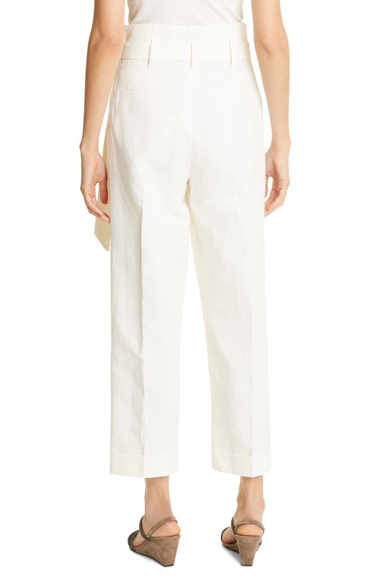 Brunello Cucinelli Paperbag Waist Pleated Cotton & Linen Pants, Alternate, color,