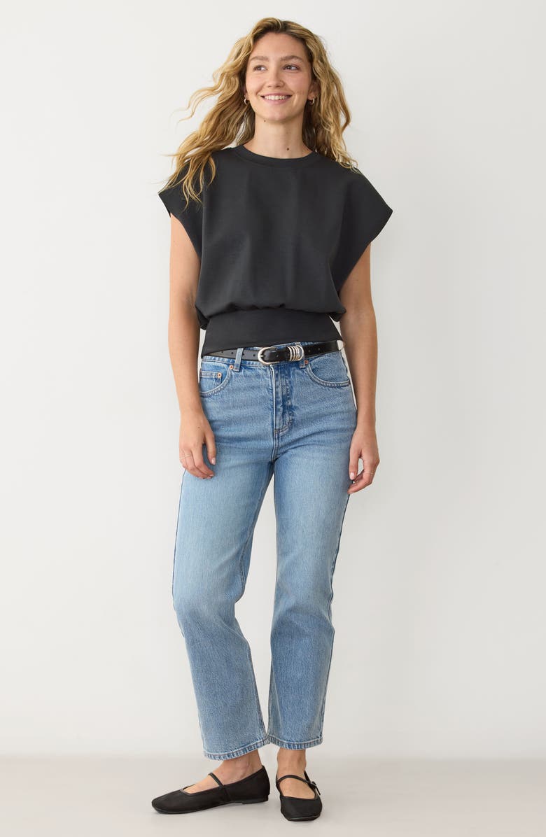 Marine Layer Nova Organic Cotton Blend Bubble Top, Alternate, color, Washed Black