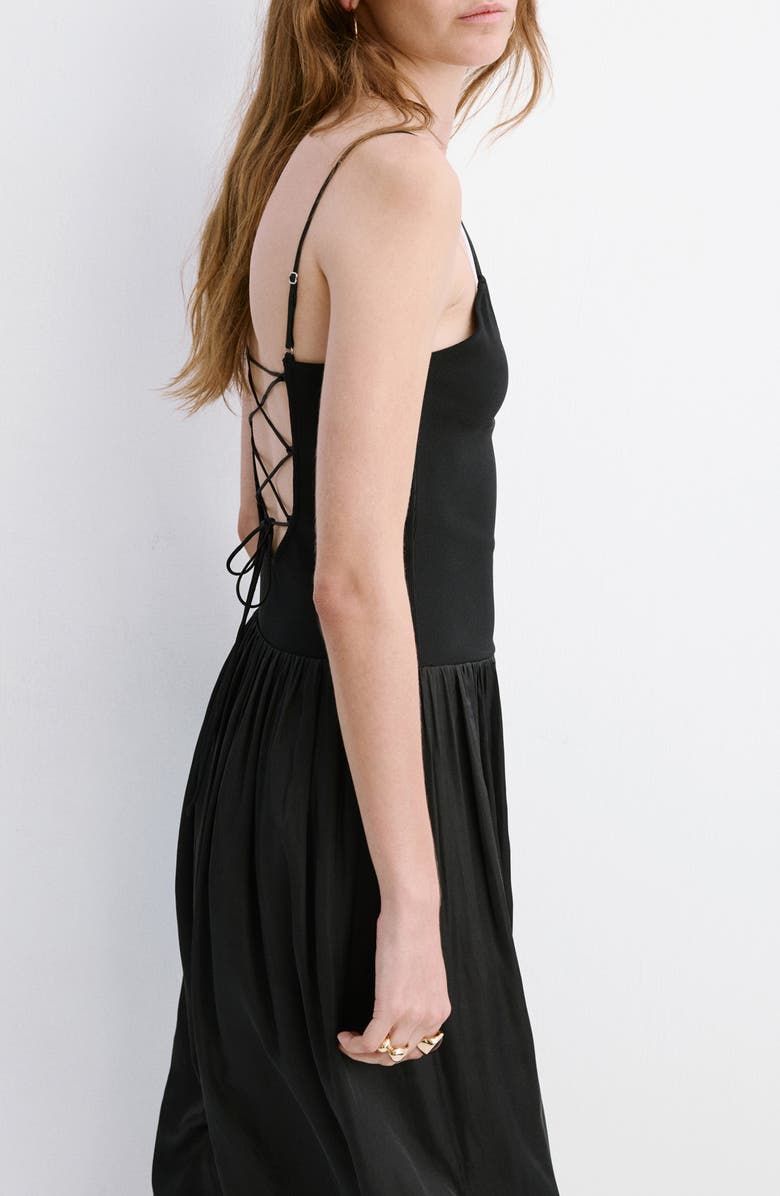 MANGO Lace-Up Back Drop Waist Mixed Media Dress, Alternate, color,