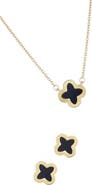 Adornia Black Inlay Clover Clover Pendant Necklace & Stud Earrings