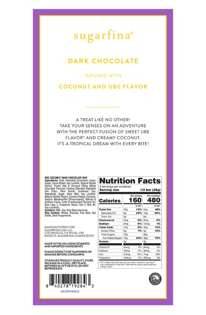 sugarfina Ube Coconut Set of 4 Dark Chocolate Bars, Alternate, color, 