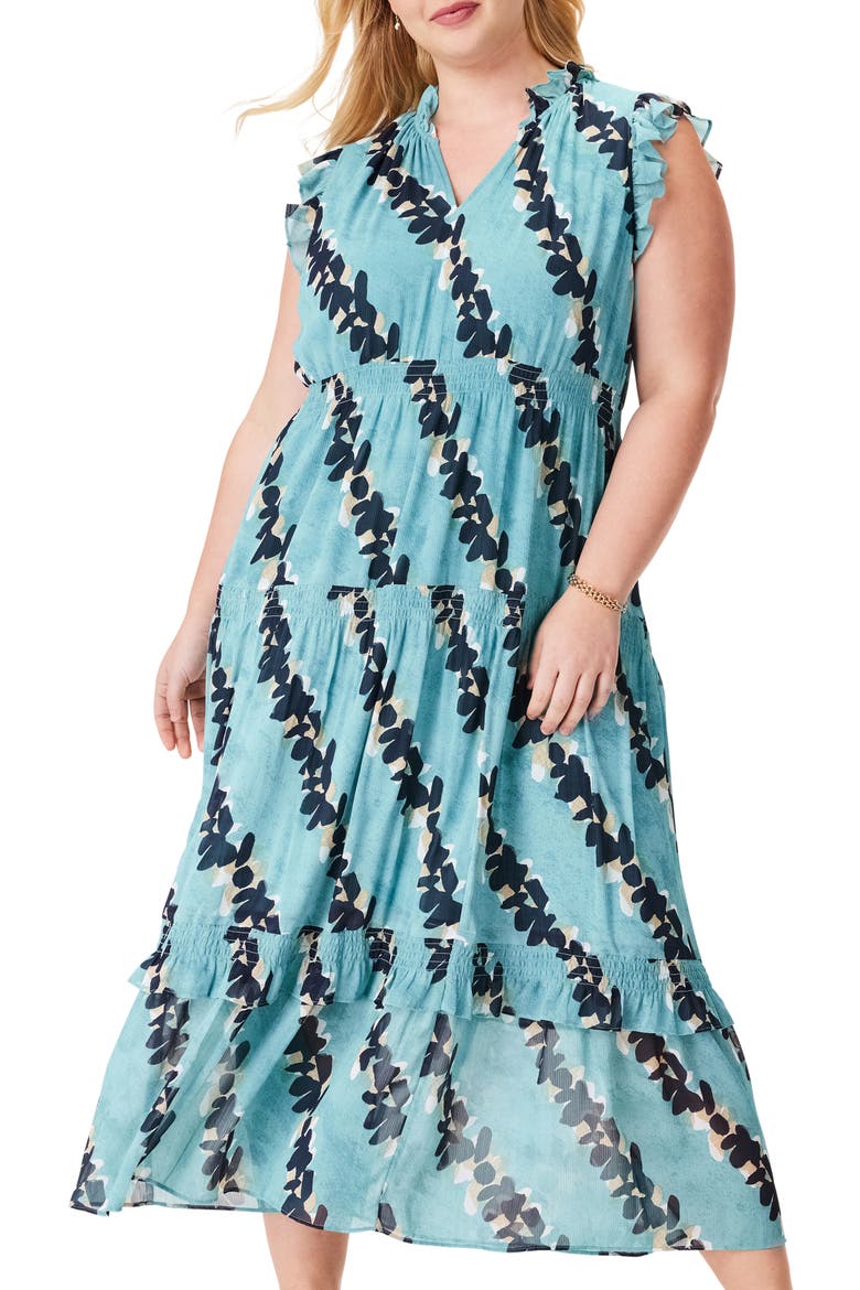 Rolling Reef Ruffle Trim Maxi Dress, Alternate, color, AQUA MULTI
