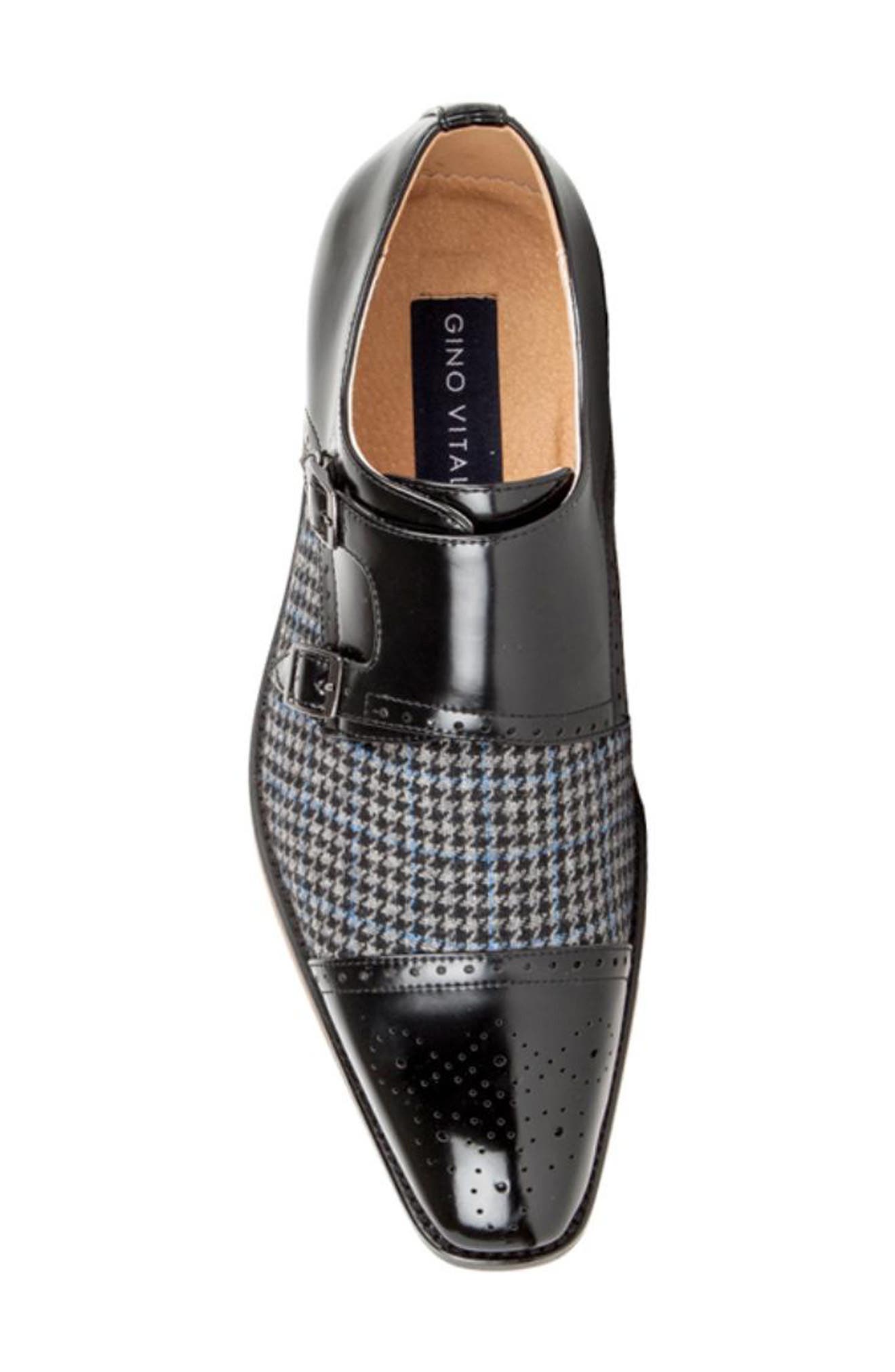 Gino Vitale Houndstooth Monk Shoe, Alternate, color, Black