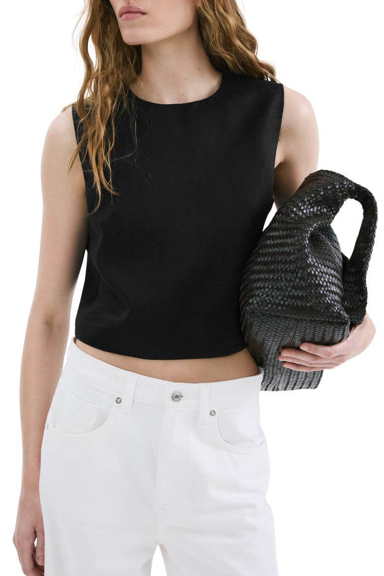 Linen Crop Top, Main, color, BLACK