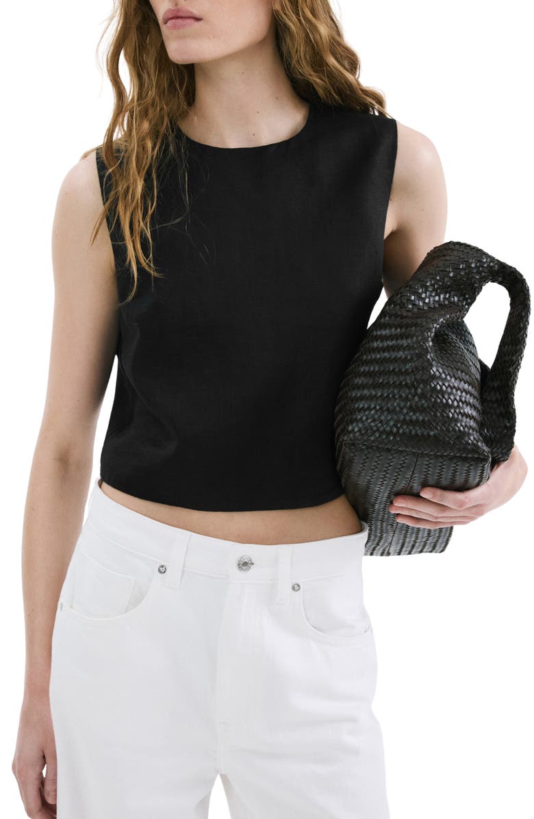 MANGO Linen Crop Top, Main, color, 
