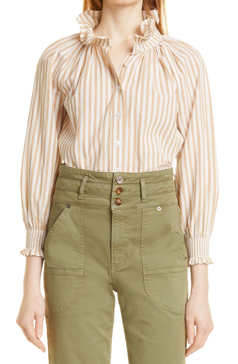 Veronica Beard Calisto Ruffle Collar Blouse, Main, color,