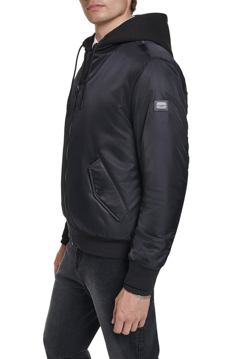 Signature Hooded Bomber Jacket, Alternate, color, BLACK