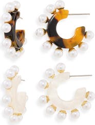 NATASHA Set of 2 Imitation Pearl C-Hoop Earrings