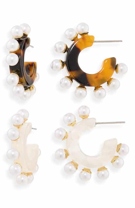 Set of 2 Imitation Pearl C-Hoop Earrings