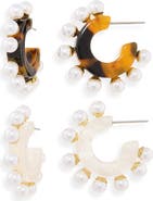 NATASHA Set of 2 Imitation Pearl C-Hoop Earrings