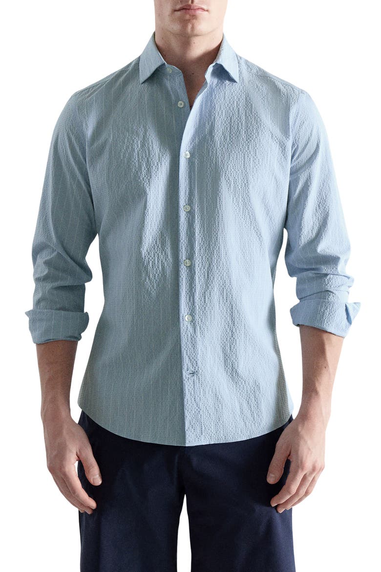 Textured Pinstripe Button-Up Shirt, Main, color, SKY BLUE
