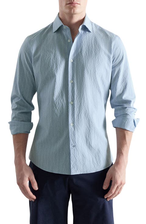 Textured Pinstripe Button-Up Shirt